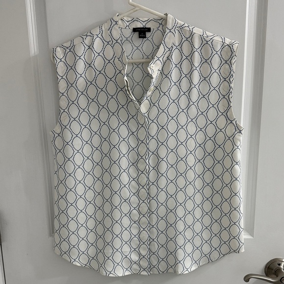 Ann Taylor Tops - Ann Taylor White and Blue Patterned Blouse